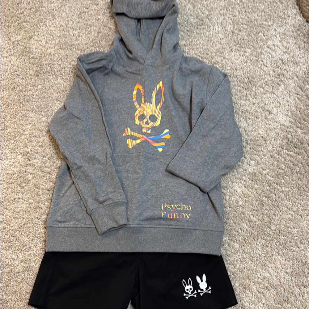 Psycho Bunny Gray Hoodie with Colorful Logo